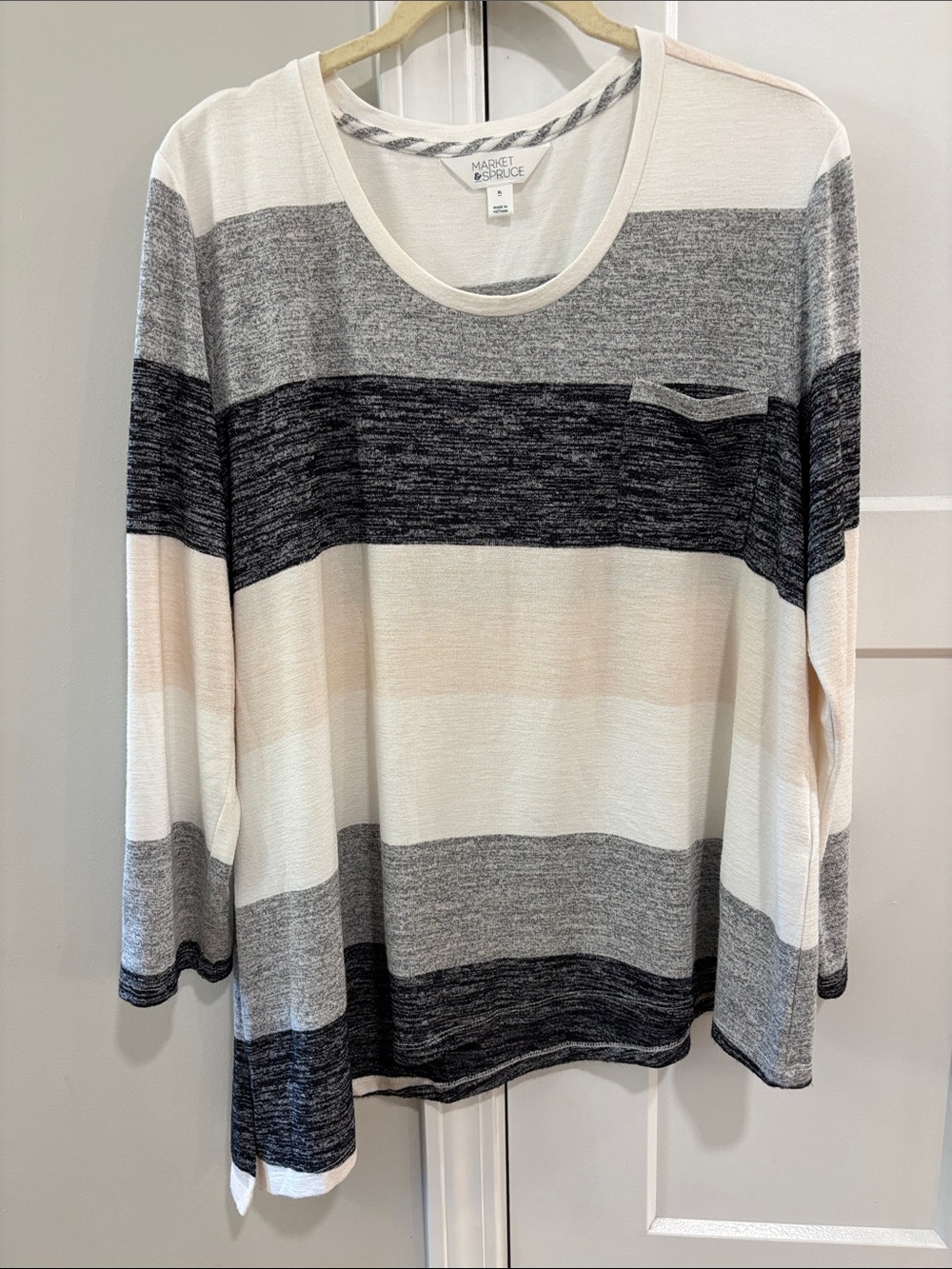 Market & Spruce Striped Long-Sleeve Tee in Cream, Light Gray & Dark Gray